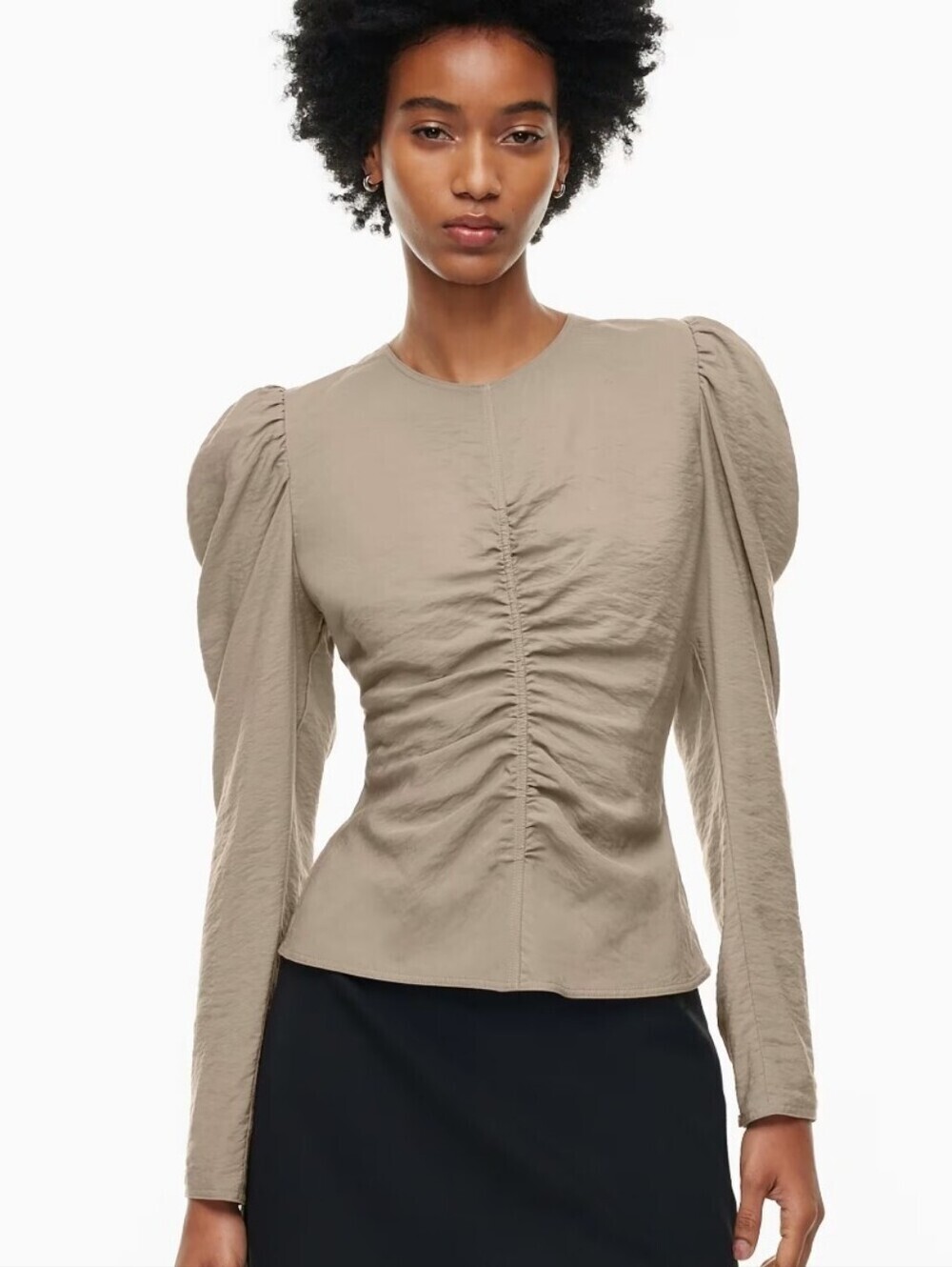Aritzia Henrietta Wilfred Taupe Ruched Fitted Long Sleeve Top Size 2